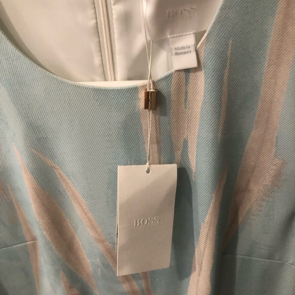 Hugo Boss Blue Beige Dasira Shift Pocket Short Sleeve Dress NWT!!!